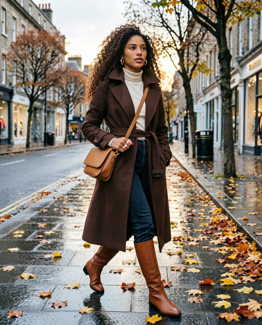 Full-figure fashion editorial frame, the whole body from head to feet inside the frame, camera at chest height about…